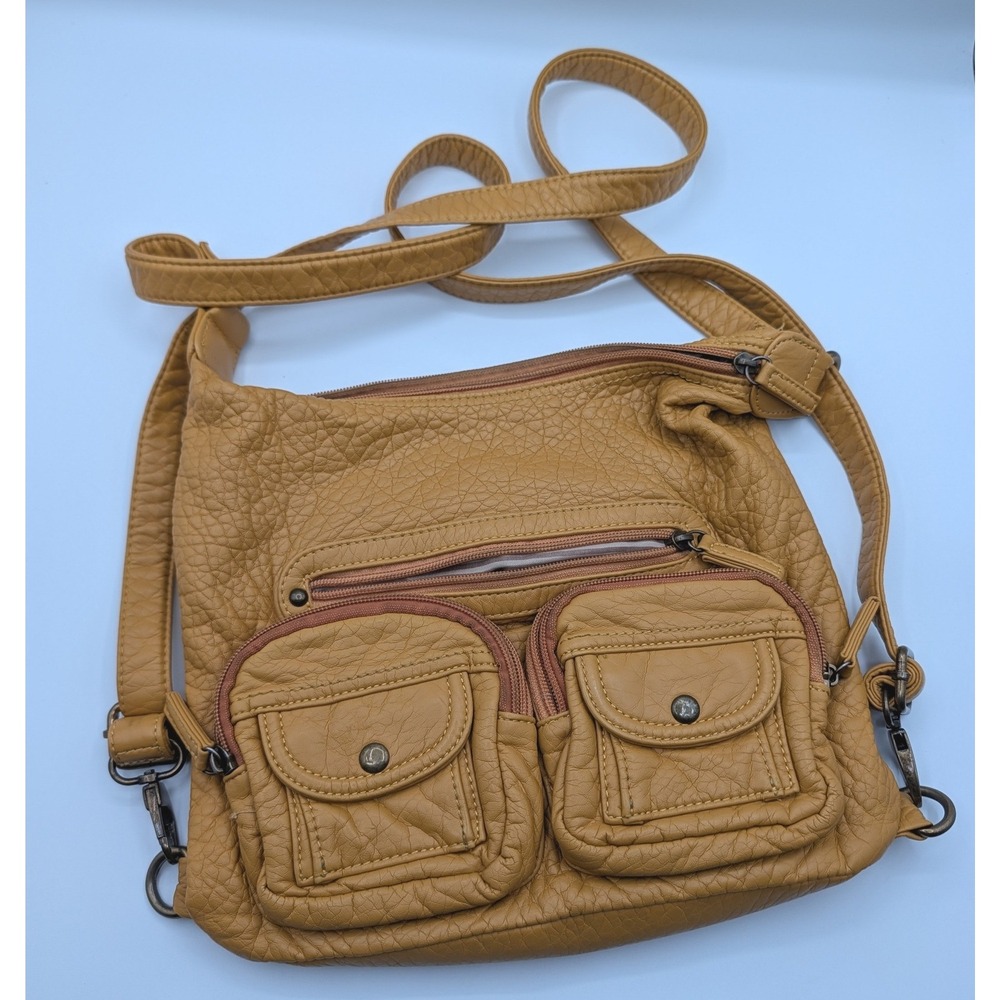 Ampere Creations Mustard Yellow Vegan Leather Crossbody Bag Multi Pocket Utility